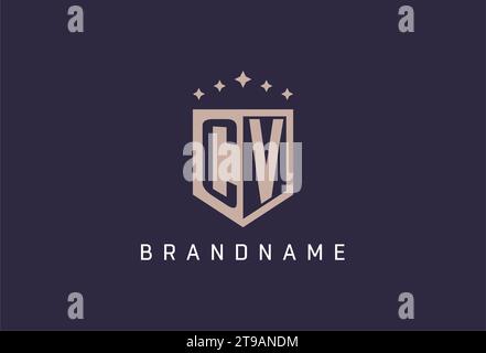 CV initial shield logo icon geometric style design inspiration Stock Vector