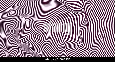 Geometric abstract hypnotic wormhole tunnel. Optical Illusion background. Black and white pattern, spherical volume. Vector illustration Stock Vector