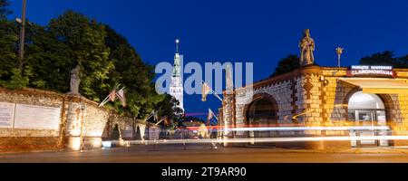 Poland, Czestochowa - July 19, 2023: Entrance Jasna Gora fortified monastery and church. Polish Catholic pilgrimage site with Black Madonna miraculous icon in Czestochowa in Poland. Stock Photo