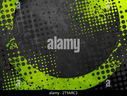 Green and black abstract grunge tech geometric background. Vector design Stock Vector