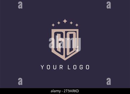GO initial shield logo icon geometric style design inspiration Stock Vector