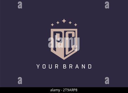 PC initial shield logo icon geometric style design inspiration Stock Vector