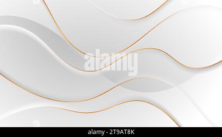 Grey silver smooth flowing waves with curved golden lines abstract background. Vector design Stock Vector