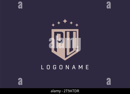 PU initial shield logo icon geometric style design inspiration Stock Vector