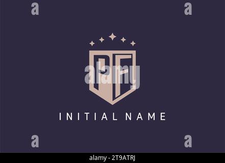 PF initial shield logo icon geometric style design inspiration Stock Vector