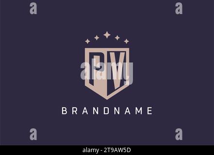 PV initial shield logo icon geometric style design inspiration Stock Vector