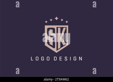 SK initial shield logo icon geometric style design inspiration Stock Vector