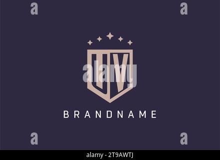 UV initial shield logo icon geometric style design inspiration Stock Vector