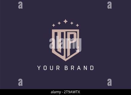 UP initial shield logo icon geometric style design inspiration Stock Vector