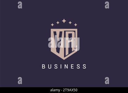 VR initial shield logo icon geometric style design inspiration Stock Vector