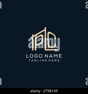 Initial PC home logo with creative house element in line art style ...