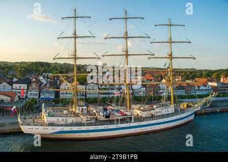 Germany , Lübeck Travemünde , 10.09.2015 , The Russian sail training ship MIR is a guest in Lübeck Travemünde Stock Photo