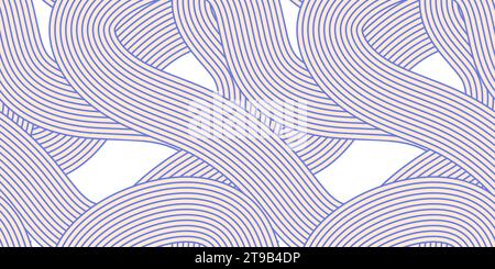 Noodle ramen seamless pattern. Repeated background with light blue waves lines. Spaghetti pasta Stock Vector