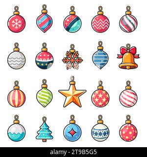 christmas ball ornaments collection flat design Stock Vector