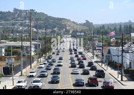 Los Angeles, California, USA - July 29, 2023: The cars move on the roude of Los Angeles. Stock Photo