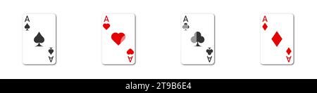 Set of four aces playing cards with shadows. Flat vector illustration Stock Vector
