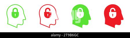 Human face with locked and unlocked padlock icon. Vector illustration Stock Vector
