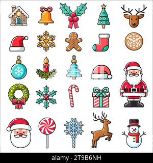 Christmas ornaments collection flat design icons Stock Vector