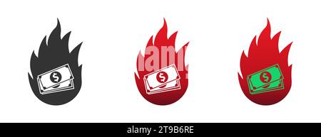 burning dollar icon. Money icon in fire. Vector illustration Stock Vector