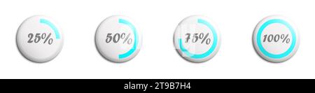 Circle progress bar set. 25 50 75 and 100 percents. Vector illustration Stock Vector