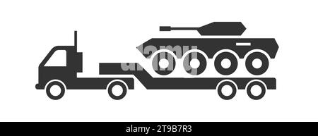 Armored personnel carrier on a truck icon. Flat vector illustration. Stock Vector