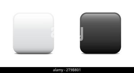 Black and white blank square buttons with shadows. Vector illustration Stock Vector