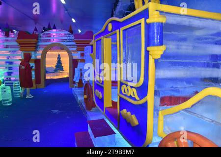 Snow, Ice World, Ice Sculptures playground, Phnomh Penh, Cambodia, South East Asia, travel, tourism, xmas fun, christmas fun Stock Photo