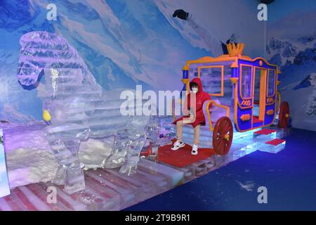 Snow, Ice World, Ice Sculptures playground, Phnomh Penh, Cambodia, South East Asia, travel, tourism, xmas fun, christmas fun Stock Photo