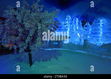 Snow, Ice World, Ice Sculptures playground, Phnomh Penh, Cambodia, South East Asia, travel, tourism, xmas fun, christmas fun Stock Photo