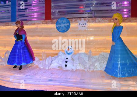 Snow, Ice World, Ice Sculptures playground, Phnomh Penh, Cambodia, South East Asia, travel, tourism, xmas fun, christmas fun Stock Photo