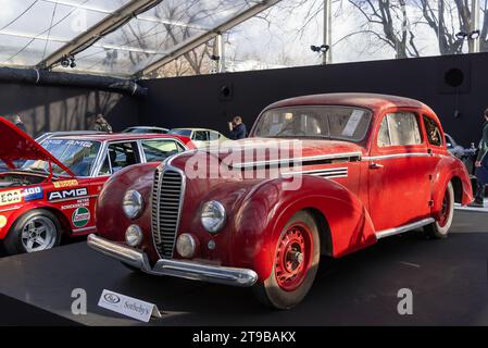 Paris, France - RM Sotheby's Paris 2020. Focus on a red 1949 Delahaye 135 Coach by Chapron. Chassis no. 801432. Stock Photo