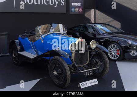 Paris, France - RM Sotheby's Paris 2020. Focus on a blue 1925 Bugatti Type 23. Chassis no. 2400. Stock Photo