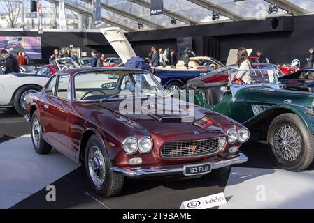 Paris, France - RM Sotheby's Paris 2020. Focus on a Burgundy 1963 Maserati Sebring 3500 GTi Series I by Vignale. Chassis no. AM101 01559. Stock Photo