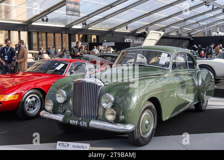 Paris, France - RM Sotheby's Paris 2020. Focus on a green 1953 Bentley R-Type Continental Sports Saloon by H.J. Mulliner. Chassis no. BC15B. Stock Photo