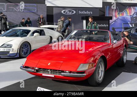 Paris, France - RM Sotheby's Paris 2020. Focus on a Rosso corsa 1972 Ferrari 365 GTS 4-A Daytona Spider by Scaglietti. Chassis no. 15535. Stock Photo