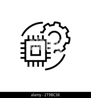 Computing processor and gear - icon, illustration on white background, outline style Stock Vector