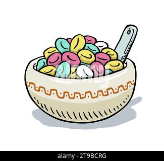 Hand Drawn Cartoon Doodle Bowl Of Cereal Vector Illustration Stock Vector