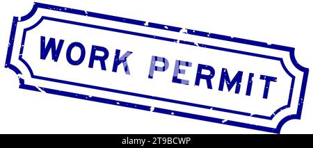 Grunge blue work permit word rubber seal stamp on white background Stock Vector