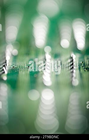 Close up of a green computer integrated circuit Stock Photo