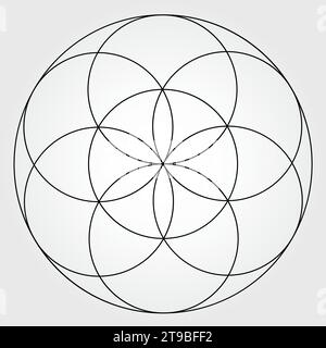 Seed of Life Illustration Black and White Colors Sacred Geometry Symbol Vector Design Circle Spirituality Universe Mandala Star Stock Vector