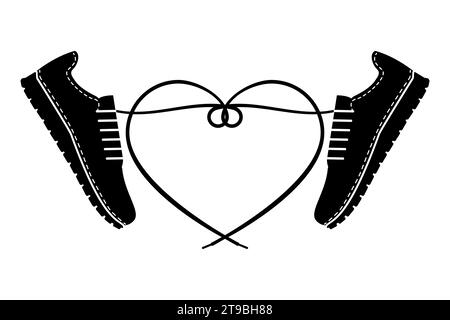 A pair of sneakers and a heart shaped shoelaces. A pair of gym shoes with long laces. Isolated vector illustration on white background. Flat style. Stock Vector