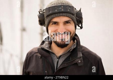 Portrait of happy male construction worker Stock Photo