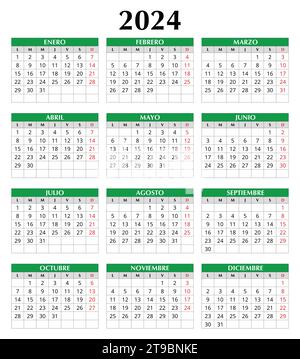 Spanish horizontal rectangular black calendar for 2024 year. White  background. Isolated vector image. Illustration template for design,  planner Stock Vector Image & Art - Alamy