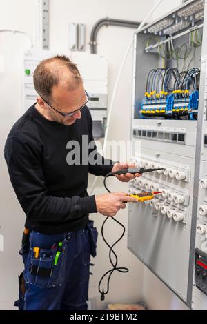 Repairman repairing meter box while working in industry Stock Photo