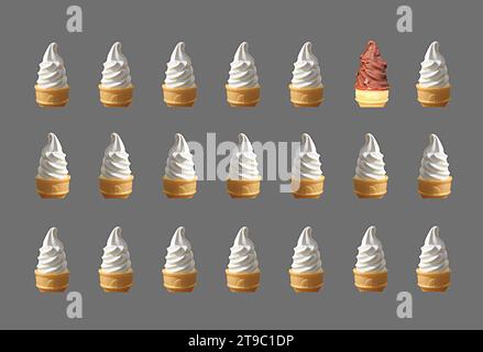 Two Types Soft Serve Ice Cream Cones Pattern on Pewter Gray Background Stock Photo