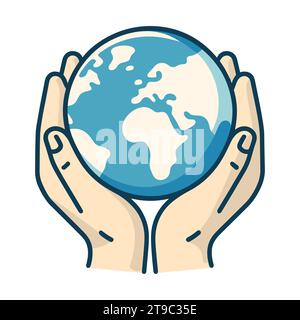 Two hands hold the globe Earth. Concept of caring for the Earth. Vector illustration Stock Vector