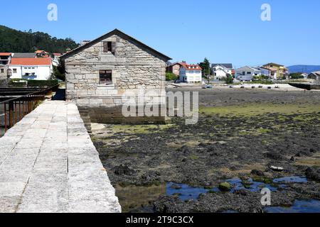 Tidal mill (Molino Cachon) in low tide. Muros, A Coruna, Galicia, Spain. Stock Photo