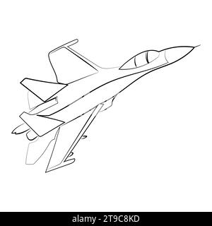 Sukhoi Su-27 Flanker Minimalist line drawing vector illustration.Ukrainian military aircraft sketch illustration Stock Vector