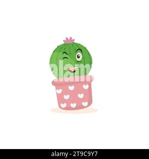 Cartoon cute cactus mascot, Potted cactus characters sett, funny cacti in flower pot with different emotions vector Illustrations Stock Vector