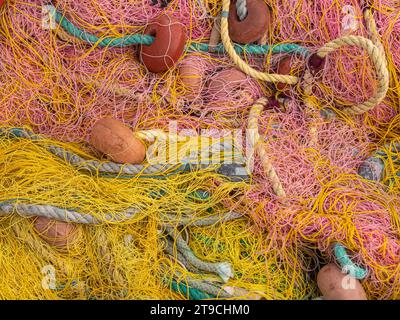 Close up of colourful fishing nets Stock Photo